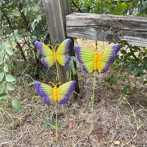 Hand Painted Butterfly Flower Pot Stakes - Metal Garden Art, Set of 3