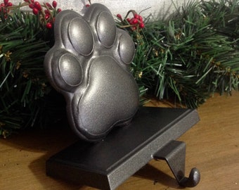 Metallic Gray Dog Paw Stocking Holder, Pet Stocking Hanger, Gray Metal Dog Paw Print Stocking Hanger, Fur Baby Christmas Decor