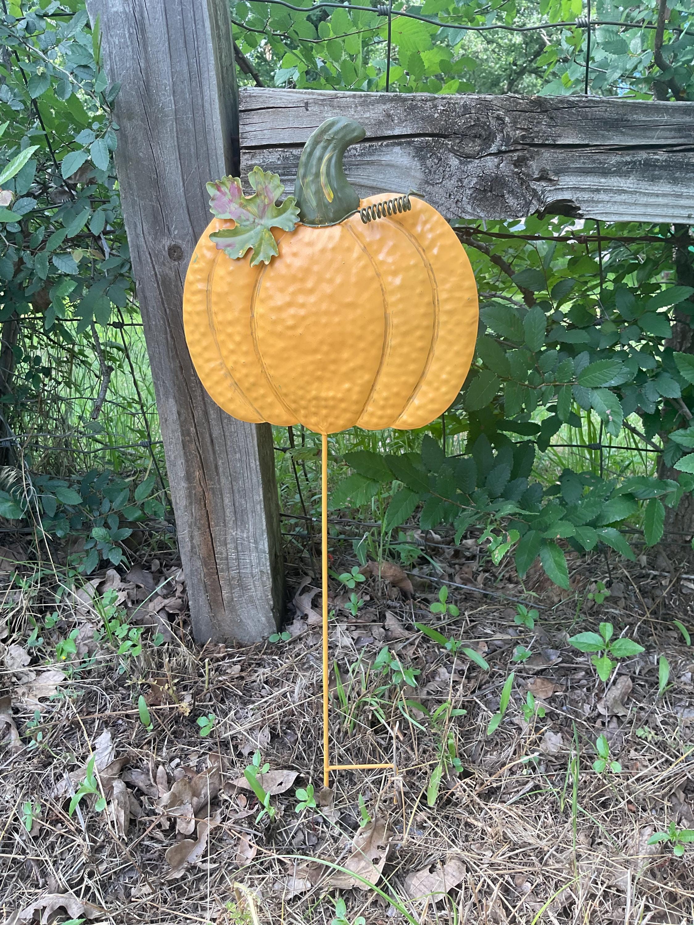 Metal Yellow Pumpkin Stake 24" X 9" / Fall Autumn Garden Decor ...