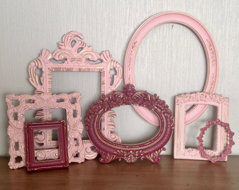 Pink Cranberry Ter Frame Wall Decor 7 Piece No Glass Art Baroque Ornate Frames Angel Cottage Chic