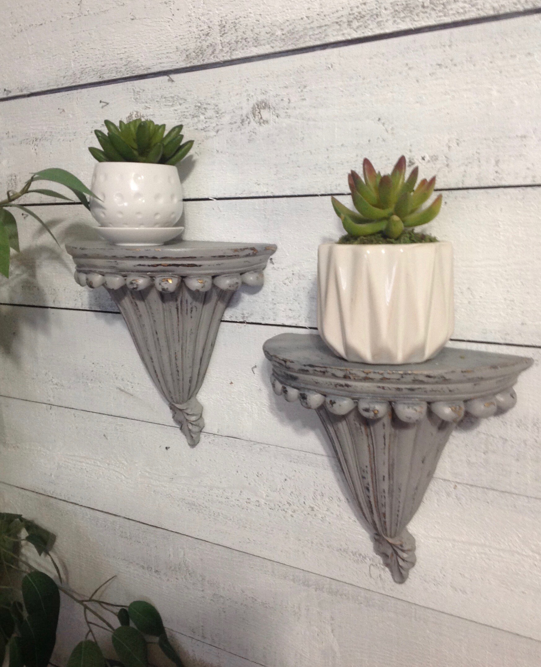 Pair of Gray Wall Shelves Gray Wall Decor Cottage Shabby | Etsy