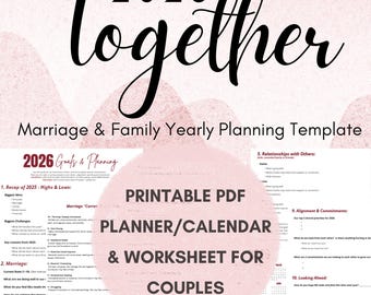 2026 Familien & Heiratsplanungs-Vorlage für Paare | Druckbare Paare Ziele Arbeitsblatt | Beziehungsplaner PDF | Digitaler Download