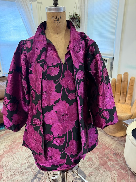 Vintage 80s Metallic Fuchsia Floral Mini Dress - image 9