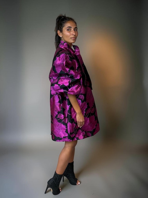 Vintage 80s Metallic Fuchsia Floral Mini Dress - image 4