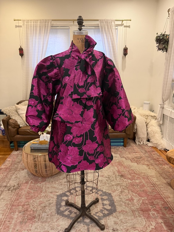 Vintage 80s Metallic Fuchsia Floral Mini Dress - image 7