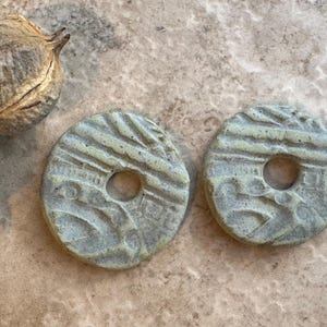 Dusty Blue Donut Earring Bead Pair, Ceramic Charms, Jewelry Making Components, Beading Handmade