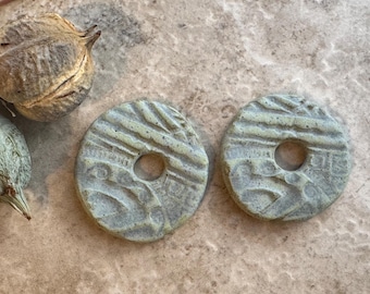 Dusty Blue Donut Earring Bead Pair, Ceramic Charms, Jewelry Making Components, Beading Handmade