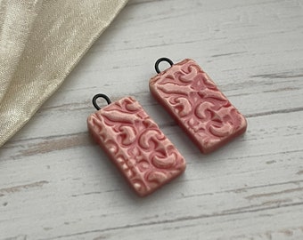 Tuscan Texture,Red rectangle, Earring Bead Pair, Porcelain Charms, Ceramic Charms, Jewelry Making Components, Beading Handmade, DIY Earrings