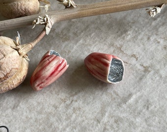 Red Beads, Red Bell Beads, Pod Earring Pair, Porcelain Ceramic Charms, Jewelry Making Components, Beading Handmade, DIY Earrings, DIY Beads