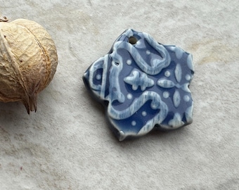Blue Moroccan Bead, Flower Pendant, Artisan jewelry, Porcelain Ceramic Pendant, Morocco Necklace, Jewelry Making Components