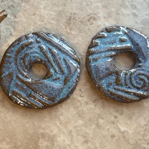 Bright Blue Donut Earring Bead Pair, Ceramic Charms, Jewelry Making Components, Beading Handmade