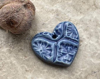 Blue Heart Pendant, Talavera Tile Pattern, Heart Pendant, Porcelain Ceramic Pendant, Artisan Pendant, Jewelry Making Components