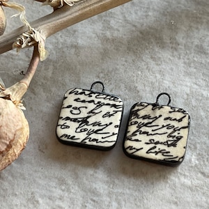 Carta de amor en blanco y negro, par de pendientes negros, dijes de cerámica de porcelana, componentes para joyería, abalorios hechos a mano