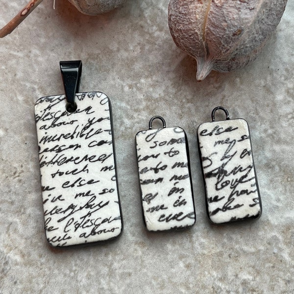 Black and White Poetry Bead Set, Porcelain Beads, Pendant Bead Set, Ceramic Charms, Jewelry Making Components, DIY Earring Beads, Pendant