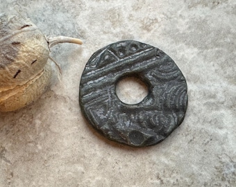 Gunmetal Donut, Circle Pendant, Ceramic Focal Pendant Bead for Jewelry Making