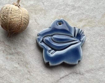 Blue Bird Bead, Star Pendant, Artisan jewelry, Porcelain Ceramic Pendant, Bird Necklace, Jewelry Making Components