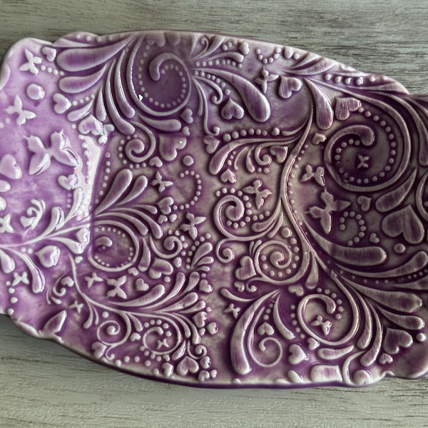 Violet Butterfly Dish, Womens Jewelry Storage, Purple Ring Dish, Contemporary Trinket Tray, Porcelain Tray