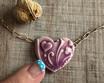 Violet Heart Necklace, Dainty Layering Necklace, Paperclip Chain Necklace, Birthday Gift for Her, Bridesmaid Gift, Jewelry Components