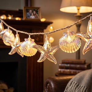Coastal Beach Shell Garland, Mermaid Theme Patio Lights, Summer Wedding Decor
