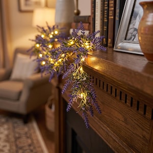 Provence Purple Floral Fairy Lights, Cottagecore Garden Garland, Elegant Wedding Decor