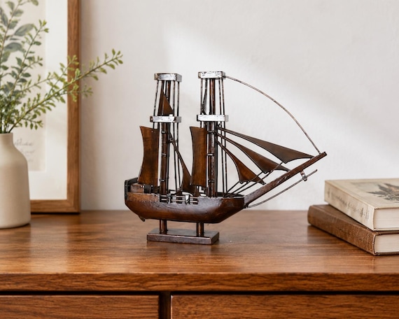 Handmade Teak Wood Ship | Miniature Sailboat Nautical Boat Home Decor