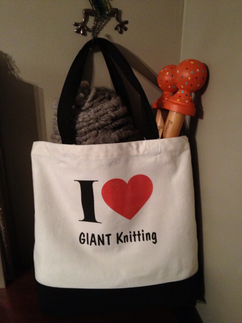 I Love GIANT Knitting Tote Bag by Gogirl Knitting Etsy