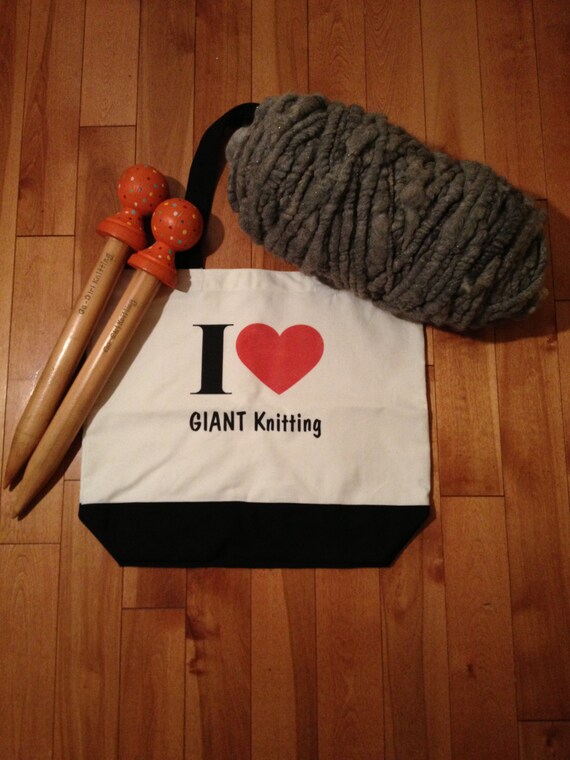 I Love GIANT Knitting Tote Bag by GoGirl Knitting Etsy