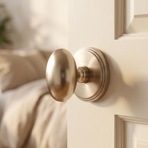 Champagne Bronze Privacy Door Knob Set, Egg Shaped Vintage Interior Lockset for Bedroom Bathroom, Keyless Reversible Door Hardware
