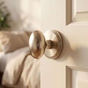 Vintage-Inspired Privacy Door Knob Set, Egg-Shaped Champagne Bronze Complete Lockset for Bedroom & Bathroom
