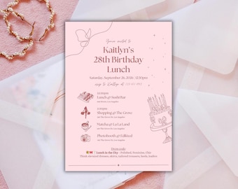 Pink Coquette Girly Birthday Invitation | Editable Canva Template, Printable (Digital Download)