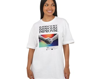 Camiseta de comedia de improvisación, camiseta retro con estampado de apretón de manos arcoíris, regalo de improvisación