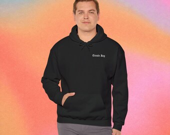 Sudadera con capucha bordada Create Joy / Logotipo minimalista en el pecho, sudadera blanca con capucha