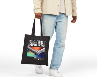 Bolso de mano improvisado, bolso de lona retro con diseño de apretón de manos arcoíris, regalo improvisado
