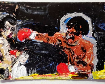 5"x7" CARL WEATHERS Rocky PUNCH kimartist original art painting boxer boxing movie fan expressionism impressionism black brown red gold sfa