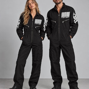 Slipknot Barcode Jumpsuit, Black Boiler Suit, Nu Metal Costume (Zip Front)