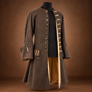 Jack Sparrow Pirate Frock Coat, Brown Wool 18th Century Costume, Halloween Cosplay (Men's)