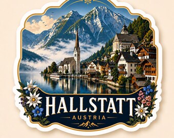 4" Hallstatt Austria Sticker | Austrian Alps Vintage Vinyl Decal