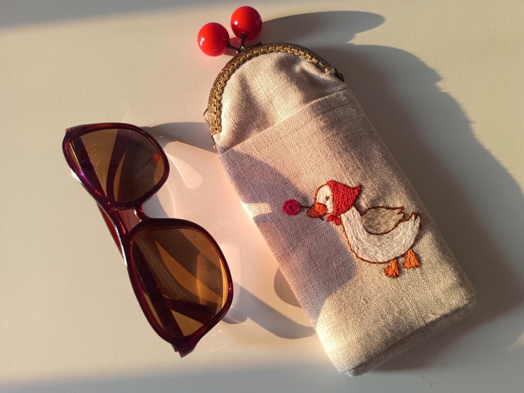 Goose Hand Embroidery Glasses Case, Hand Embroidery Eyeglass Case