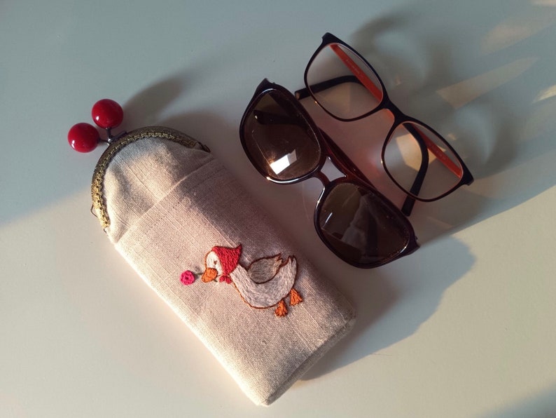 Goose Hand Embroidery Glasses Case, Hand Embroidery Eyeglass Case