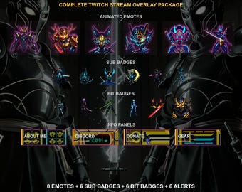 Neon Samurai importé — Pack complet d'overlays Twitch | Émoticônes animées, badges d'abonnement, alertes, écrans de stream | Compatible OBS | Téléchargement instantané