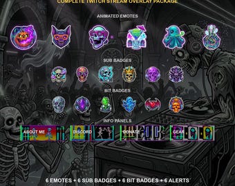 Pack d'overlays Twitch « Fête des morts-vivants » | Émoticônes animées, badges d'abonnement, alertes, écrans de stream | Compatible OBS | Téléchargement instantané