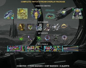 Space City (Old Gen Creation) — Pack d'overlays Twitch | Émoticônes animées, badges d'abonnement, alertes, écrans de stream | Compatible OBS | Téléchargement instantané