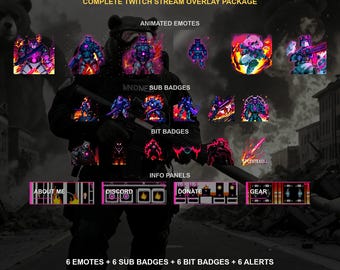 Ours de la Destruction Mortels — Pack d'overlay Twitch | Émoticônes animées, badges d'abonnement, alertes, écrans de stream | Compatible OBS | Téléchargement instantané