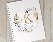Baby Memory Book for Girls - Personalized First Year Baby Journal - Hard Cover Baby Girl Book - Watercolor Flowers - Boho Floral Initial