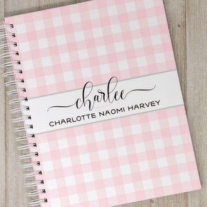 Baby Memory Book for Girls - Hardcover Personalized First Year Baby Journal - Pink Plaid Baby Book Girl - Pink Gingham