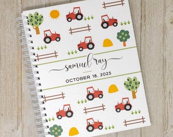Farm Tractor Baby Book - Hardcover First Year Baby Journal - Personalized Baby Memory Book - Baby Boy or Girl - Red Tractor