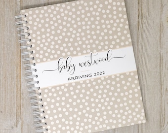 Pregnancy Journal & Memory Book for Expectant Moms - Personalized Hard Cover Keepsake Pregnancy Album - New Mother Gift - Ivory Dots