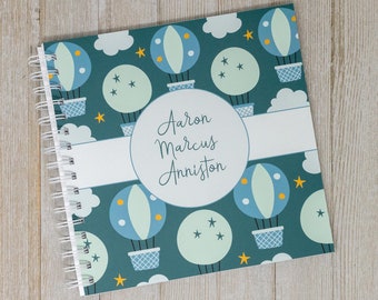 Baby Memory Book for Boys - Softcover Personalized First Year Baby Journal - Baby Boy Book - Hot Air Balloons