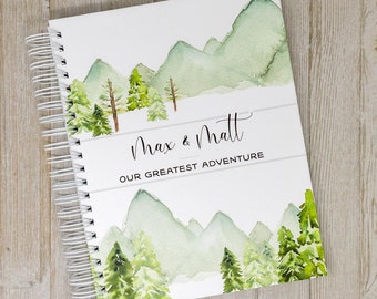 First Year Twin Baby Book - Hardcover Personalized Baby Memory Book for Twins -  Mountains & Forest Twin Journal - In The Woods