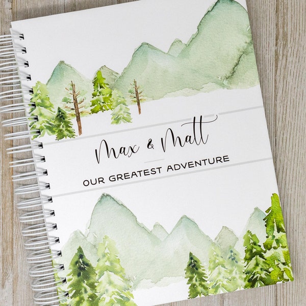 First Year Twin Baby Book - Hardcover Personalized Baby Memory Book for Twins -  Mountains & Forest Twin Journal - In The Woods